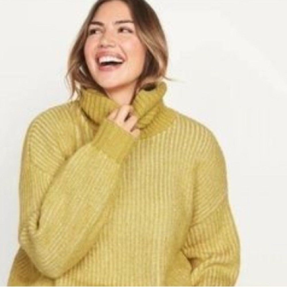 Yellow Brioche Knit Turtleneck Sweater